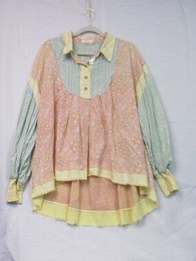 Oli & Hali Patchwork Paisley Tunic Top Pastel Raw Edge Oversized Boho Womens S/M